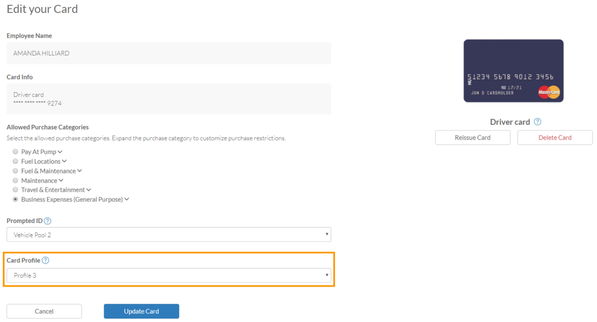 Add or Edit Card Profiles – Card Management Online Help Center