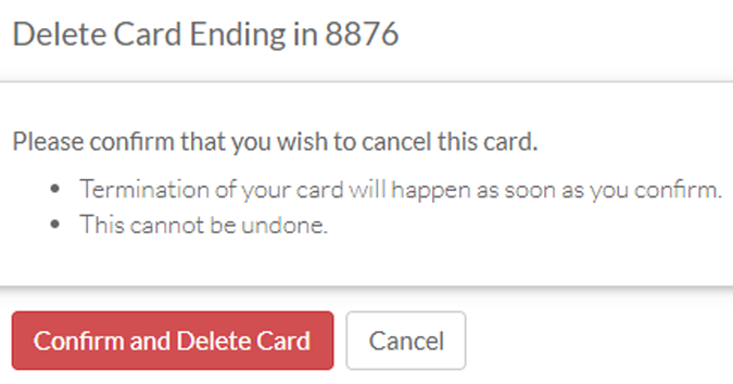 Click Confirm and Delete Card