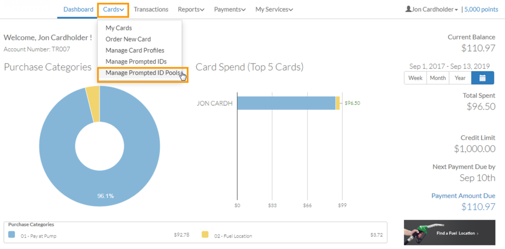 Select Cards > Manage Prompted IDs