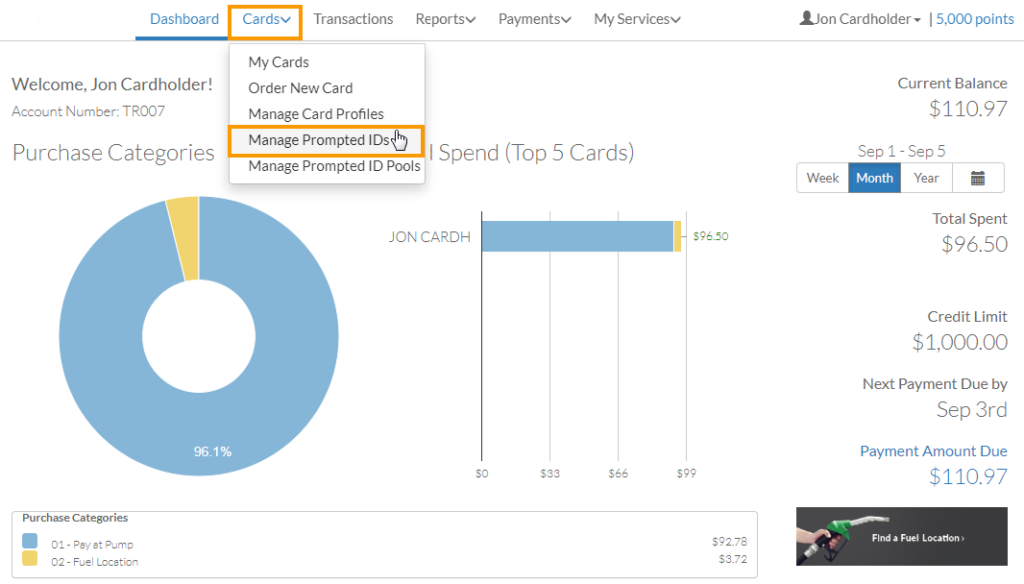 Select Cards > Manage Prompted IDs