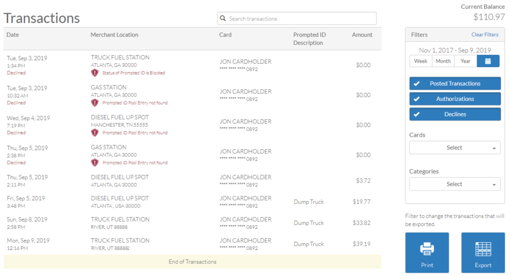 Transactions Page